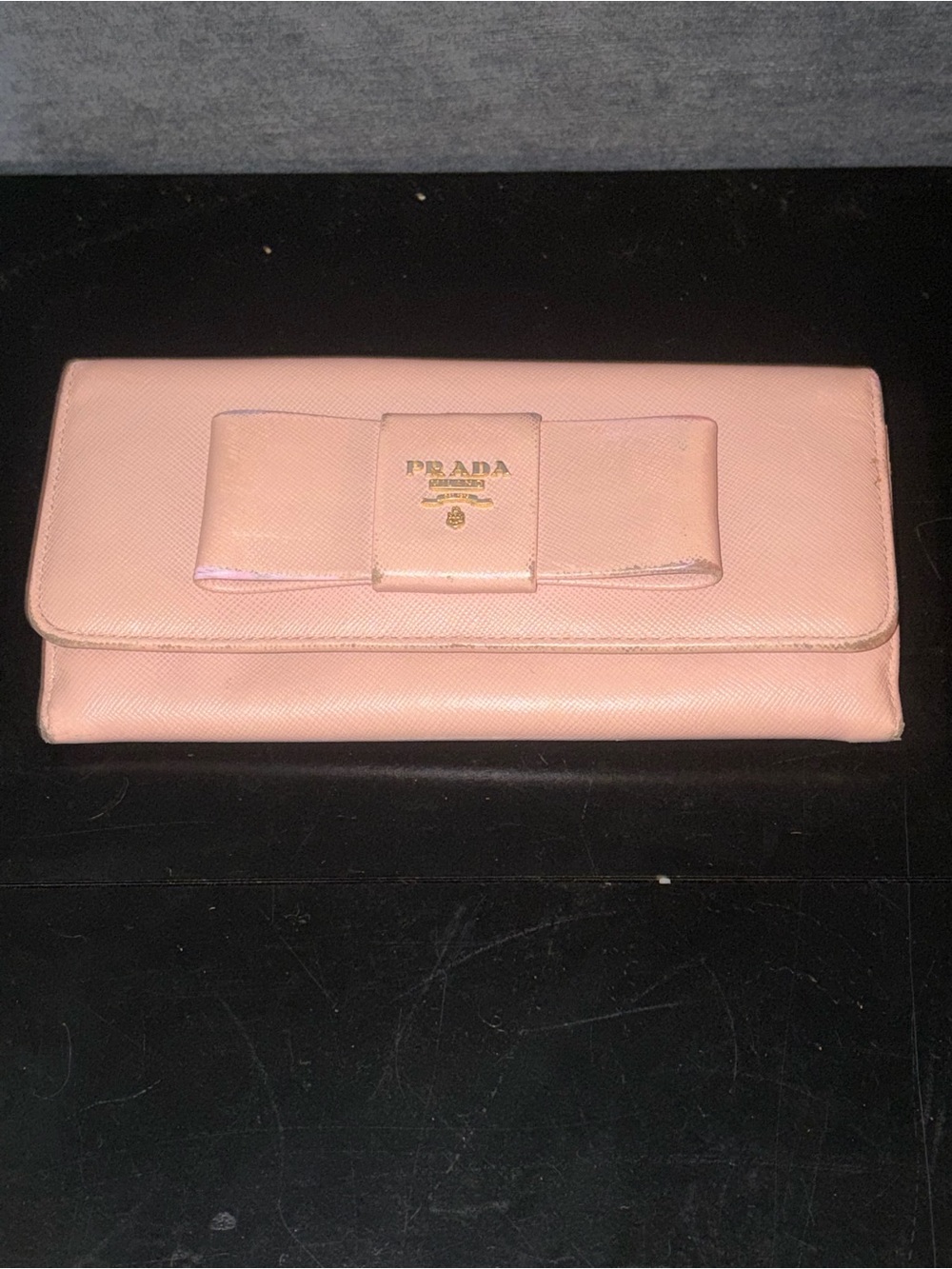 Prada Pale Pink Saffiano Leather Bow Continental Wallet
